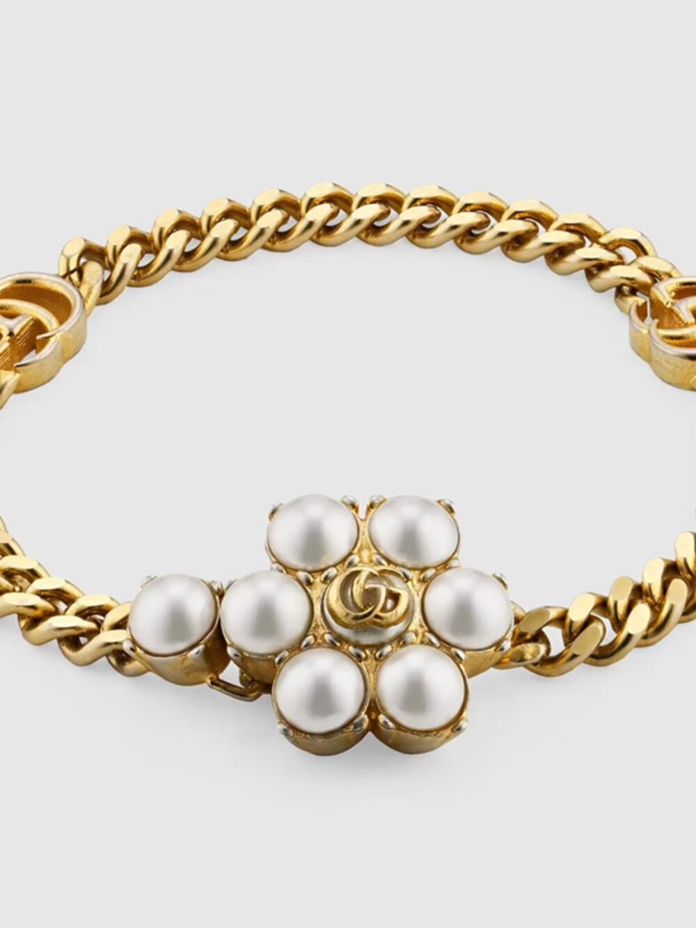 GUCCI BRACELET INTERLOCKING GG LOGO FAUX PEARL GOLD TONE CHAIN sz S SMALL - Picture 16 of 17